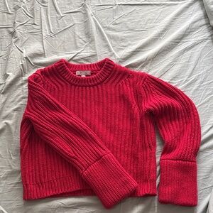 J. Crew Women's Bright Red Ribbed Crewneck Fisherman’s Sweater